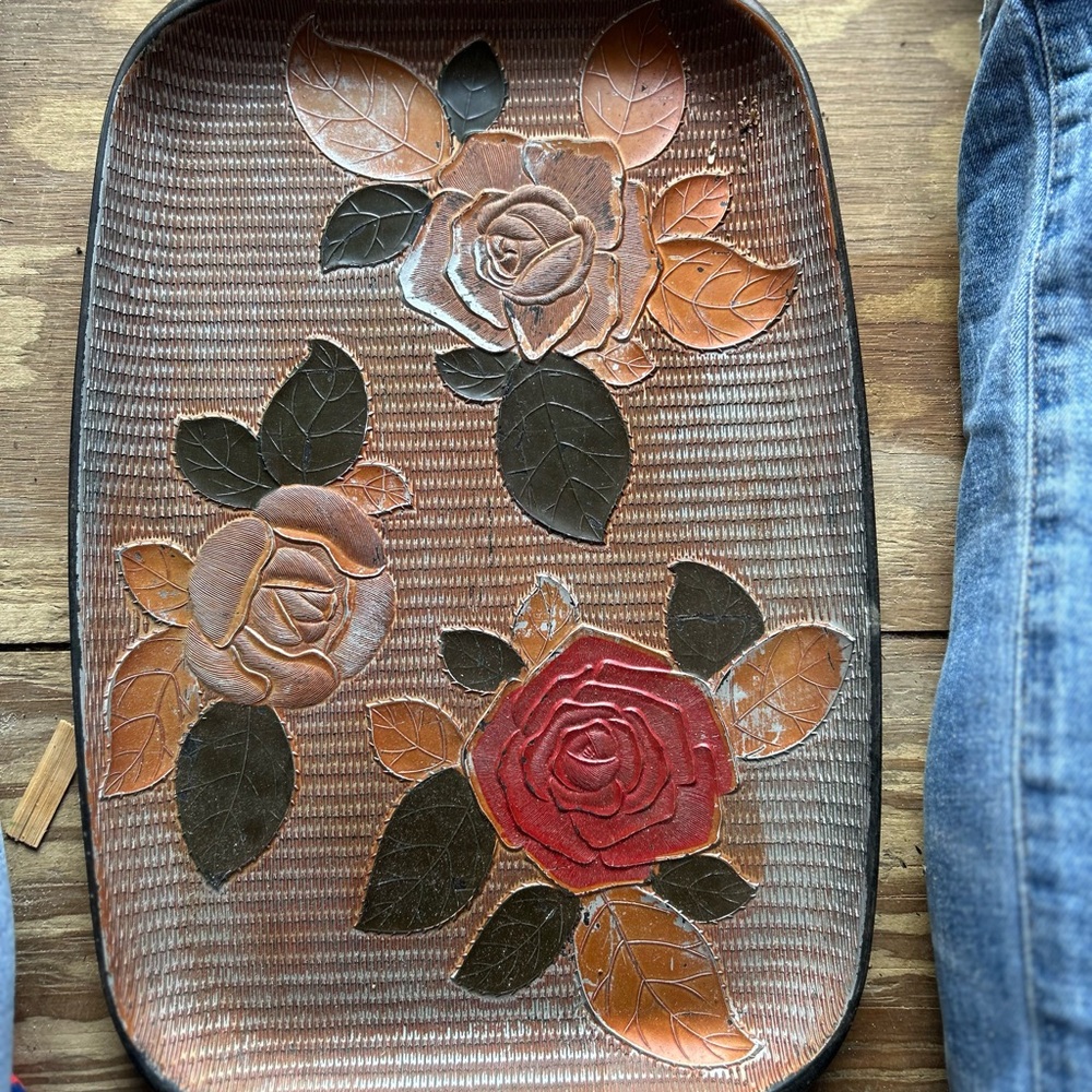 Floral Embossed Leather Tray